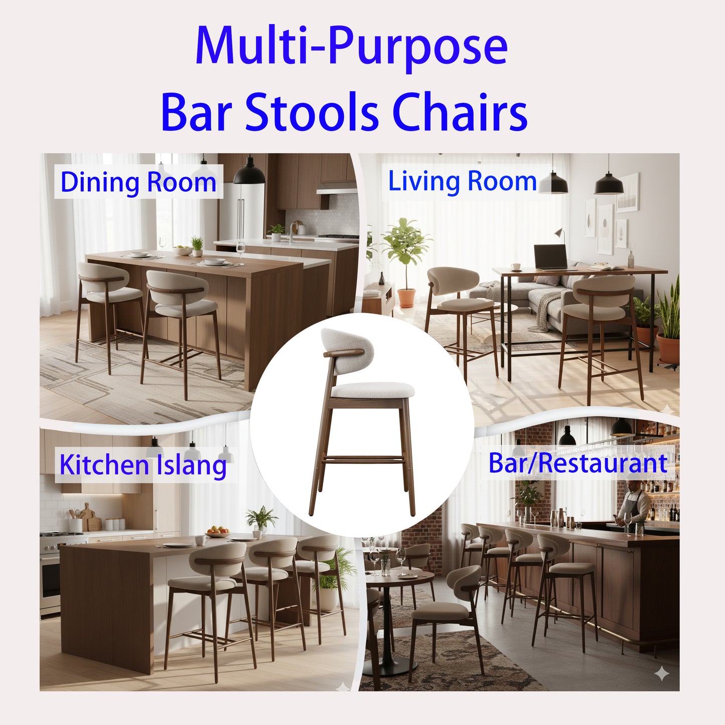 Set of 2 Upgraded Version Modern Ash Wood Counter Height Bar Stools - WALNUT image 5