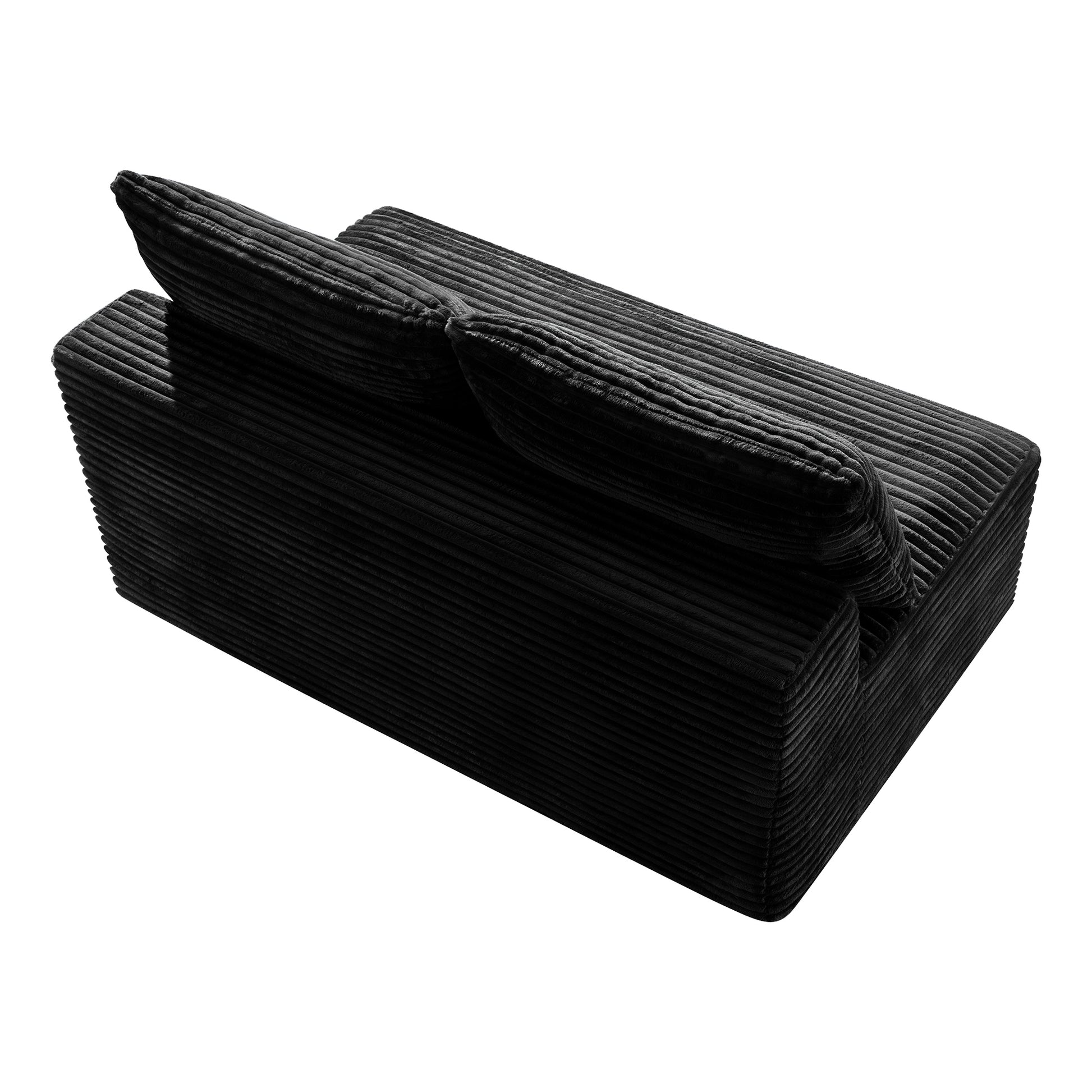 Black Corduroy Ground-Hugging Compressed Loveseat, Armless No-Legs 2-Seater Sofa for Living Room Small Apartment image 11