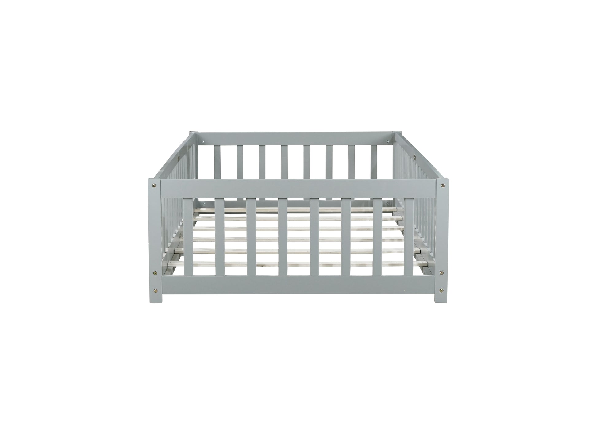 Twin Size Floor Bed with Fence and Door,Rubber Wood Floor Bed with Safety Guardrails,Grey (Old Sku W504P286372) image 7