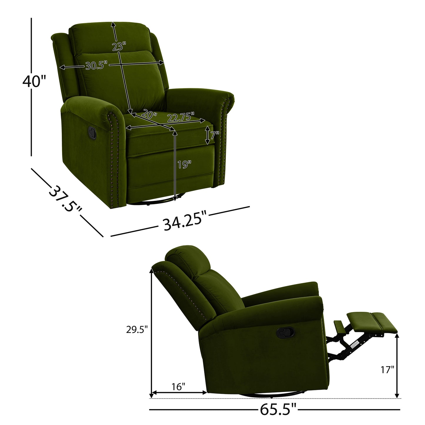 360° Swivel Recliner Manual Rocking Recliner Home Theater Manual Recliner Chair Nursery Rocker with Adjustable Backrest for Living Room, Green image 8