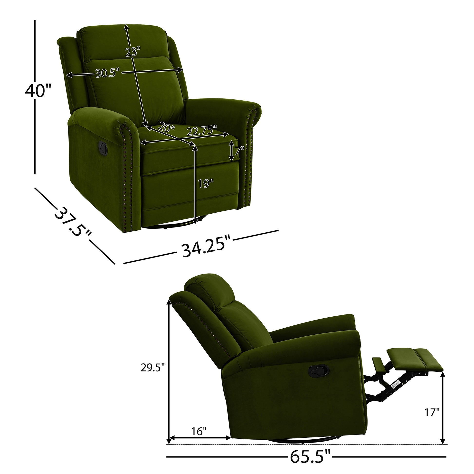 360° Swivel Recliner Manual Rocking Recliner Home Theater Manual Recliner Chair Nursery Rocker with Adjustable Backrest for Living Room, Green image 8
