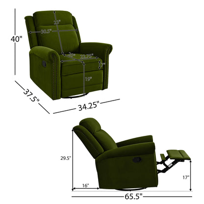 360° Swivel Recliner Manual Rocking Recliner Home Theater Manual Recliner Chair Nursery Rocker with Adjustable Backrest for Living Room, Green image 8