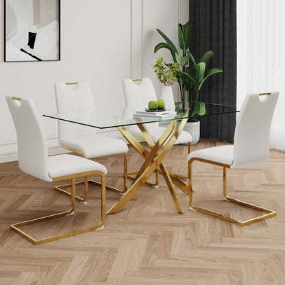 Modern Dining Chairs with Faux Leather Padded Seat Dining Living Room Chairs Upholstered Chair with gold Metal Legs Design for Kitchen, Living, Bedroom, Dining Room Side Chairs Set of 4 image 7