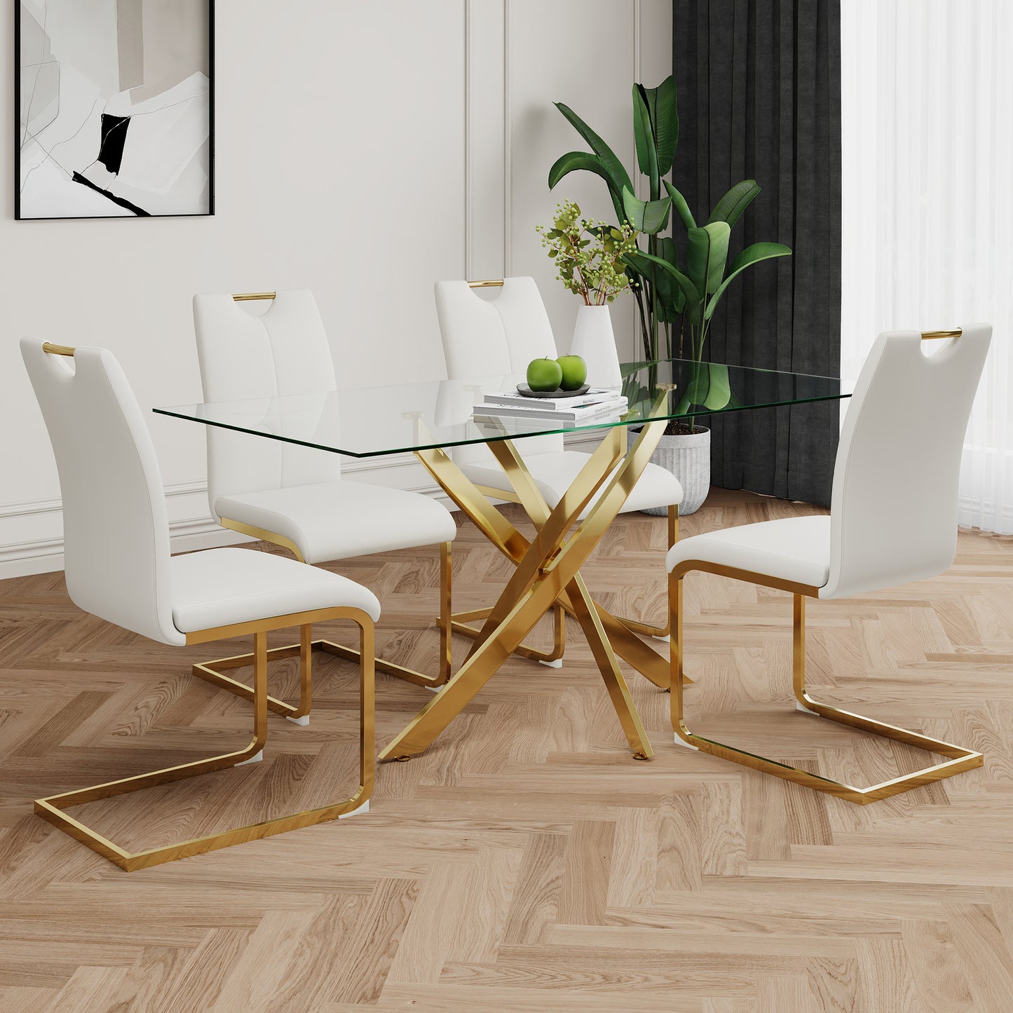 Modern Dining Chairs with Faux Leather Padded Seat Dining Living Room Chairs Upholstered Chair with gold Metal Legs Design for Kitchen, Living, Bedroom, Dining Room Side Chairs Set of 4 image 7