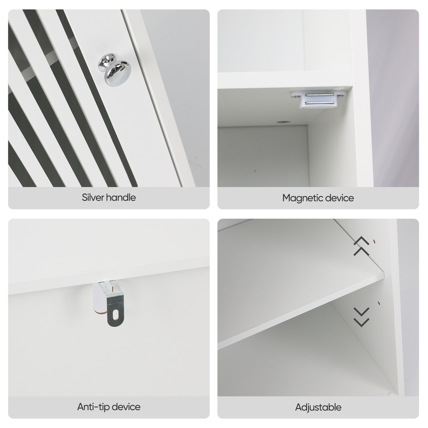Bathroom low cabinet, louvered door floor-standing bathroom storage cabinet, multi-layer bathroom storage cabinet, white image 10