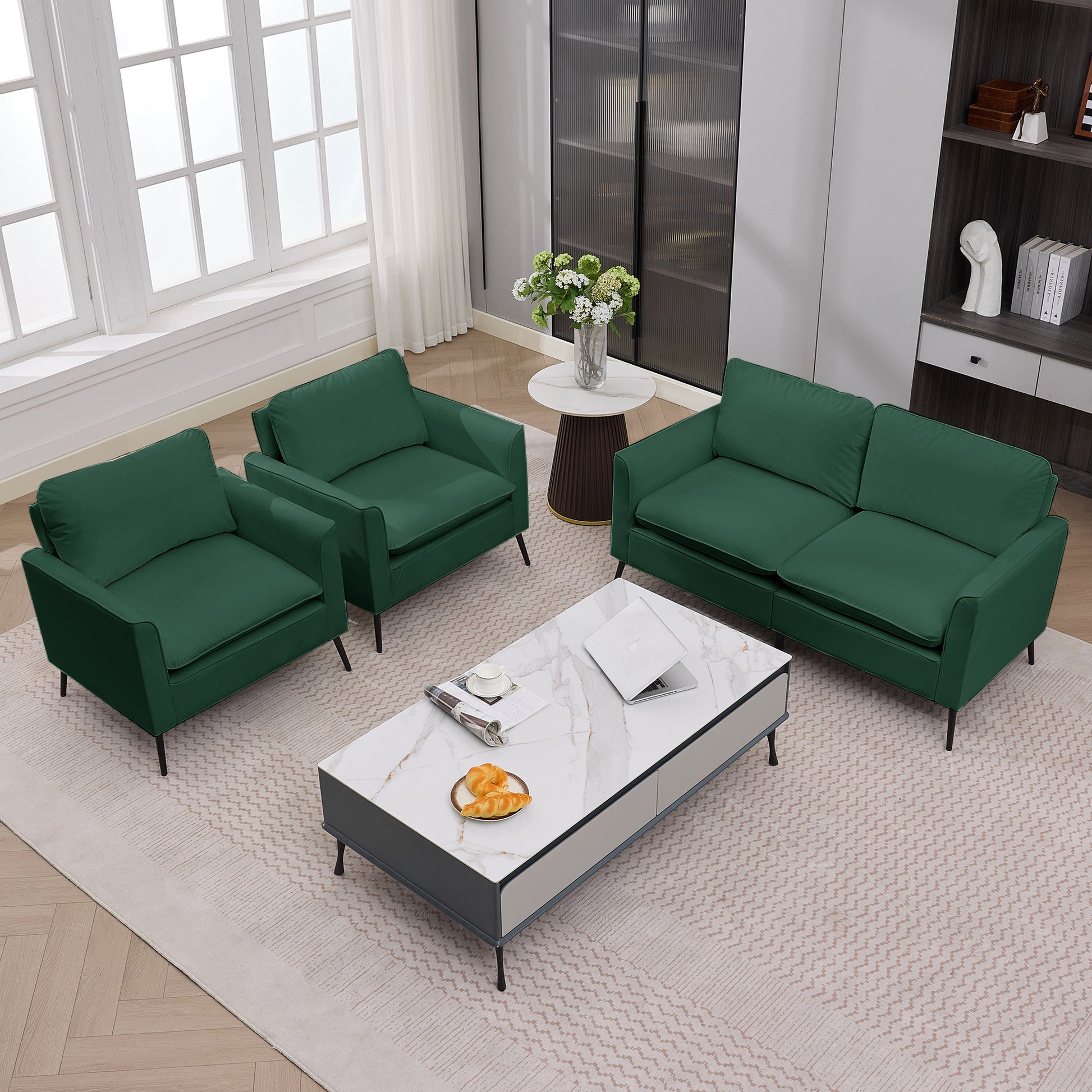 TS Cat paw leather upholstered sofa loveseat,Nordic retro light luxury living room balcony bedroom single casual sofa chair Double sofa + two pack combination(Green) image 7