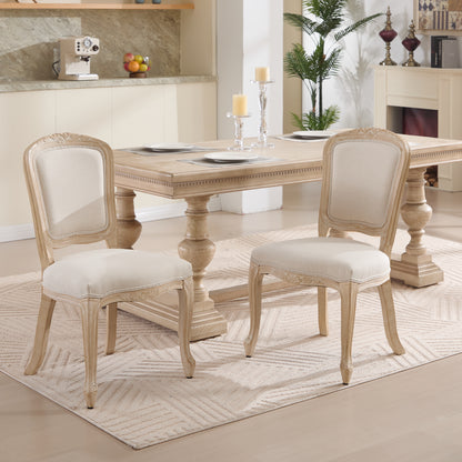 French Country Dining Chairs Set of 2, Upholstered Chairs with Fan-shaped Back, Wire drawing and carving techniques,Disassemblable, for Living Room, Kitchen, Restaurant Use, Beige image 1