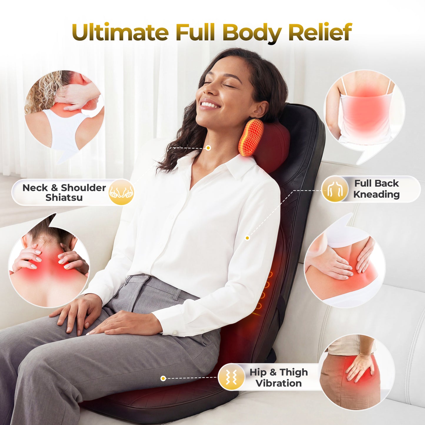 Massage Chair Pad, 3-in-1 Shiatsu Neck and Back Massager Cushion with Heat, Adjustable Height & Intensity, Full Body Massage Pad for Recliner and Sofa, Fathers Day Dad Gifts image 8