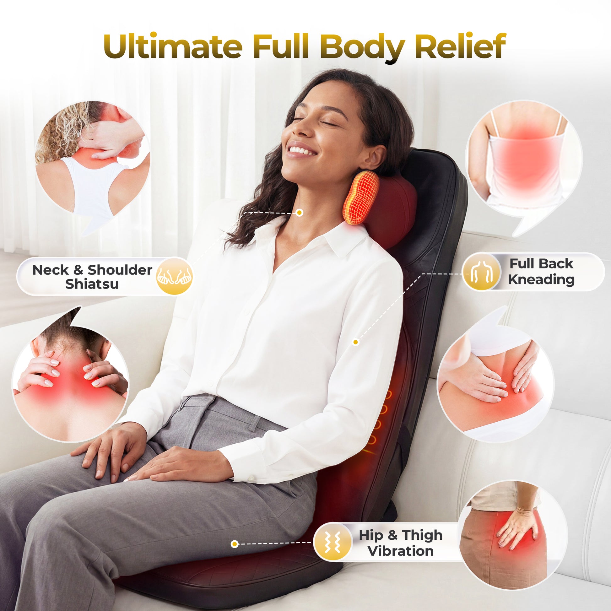 Massage Chair Pad, 3-in-1 Shiatsu Neck and Back Massager Cushion with Heat, Adjustable Height & Intensity, Full Body Massage Pad for Recliner and Sofa, Fathers Day Dad Gifts image 8