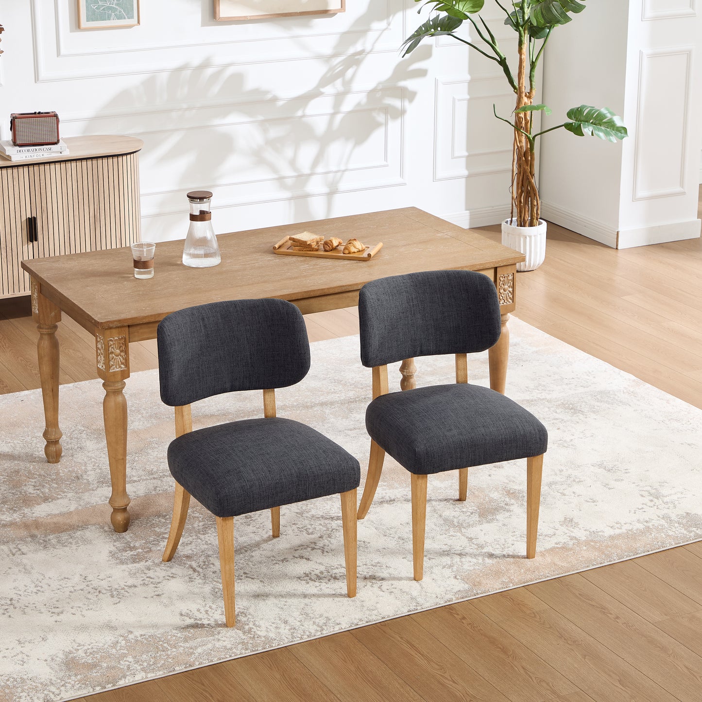 Wooden Dining Chairs Set of 2, Modern Fabric Upholstered Dining Room Chair Kitchen Chairs, Farmhouse Dinner Chair for Kitchen Dining Room image 6
