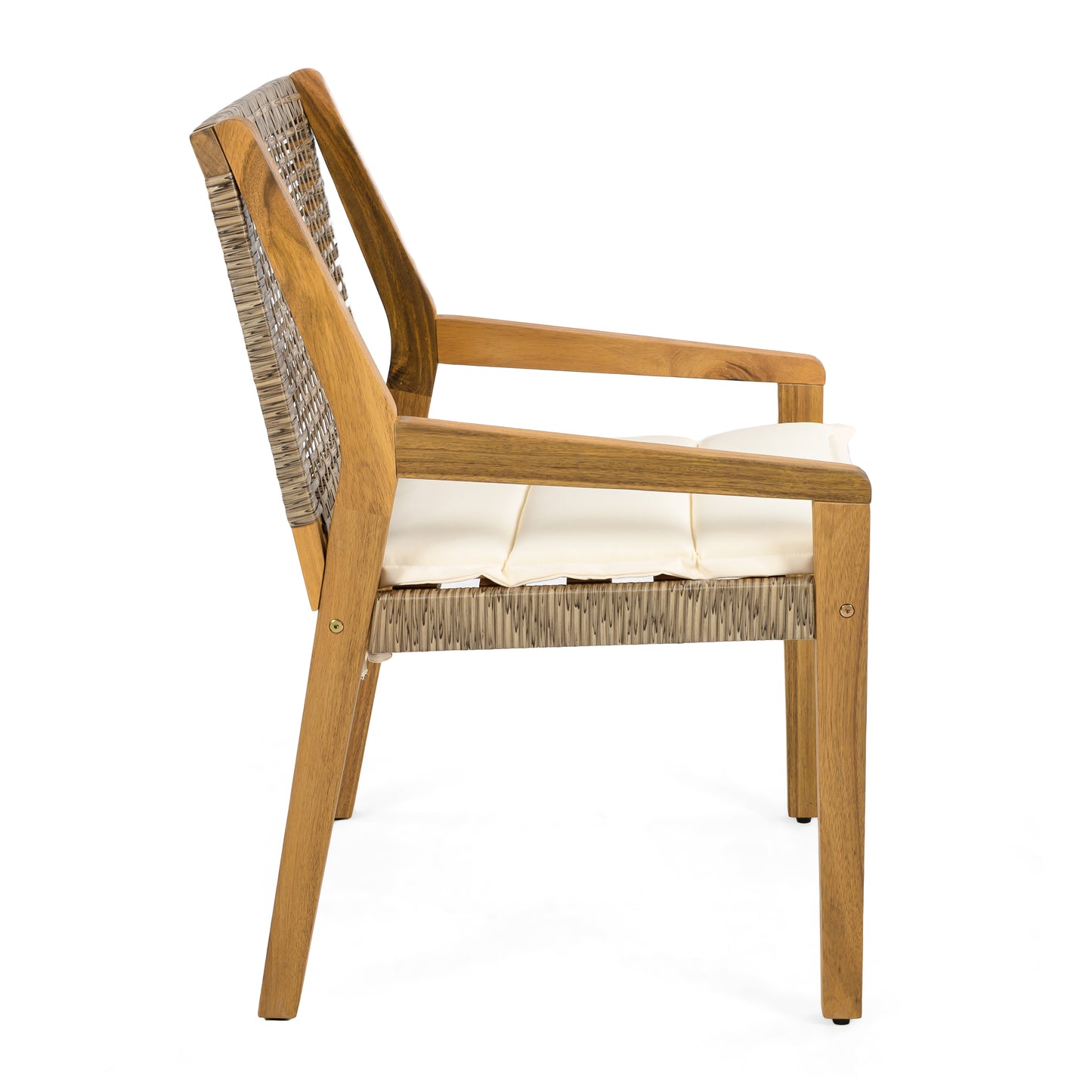 Outdoor Dining Set – Premium Acacia Wood Della Table & Wicker Chairs with Cream Cushion for Comfortable Dining Experience,Suitable for large gatherings(1 Table + 6 Chairs) image 10