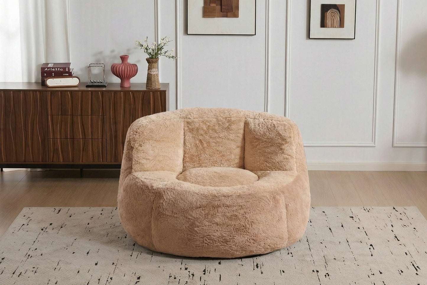 Oversized Bean Bag Chairs,Multicolor Faux Fur Couch Filled with Shredded Sponge,Large Lounger Sofa For Living Room,No Assembly Required,Brown+Camel image 12