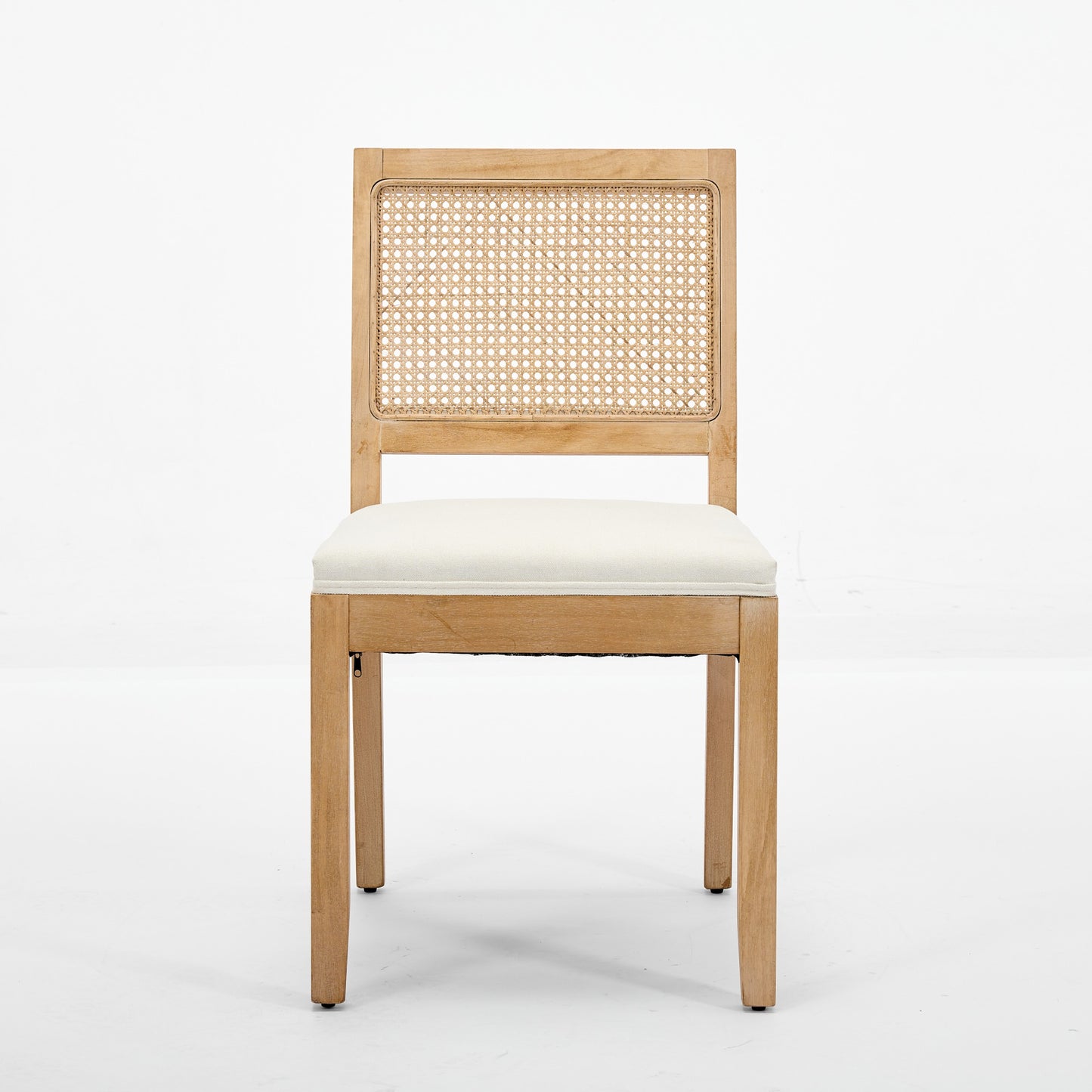 Farmhouse Rattan Dining Chairs Set of 2, Mid Century Modern Kitchen & Dining Room Chairs, Cane Upholstered Kitchen Side Chair with Natural Hardwood Frame, Beige image 2