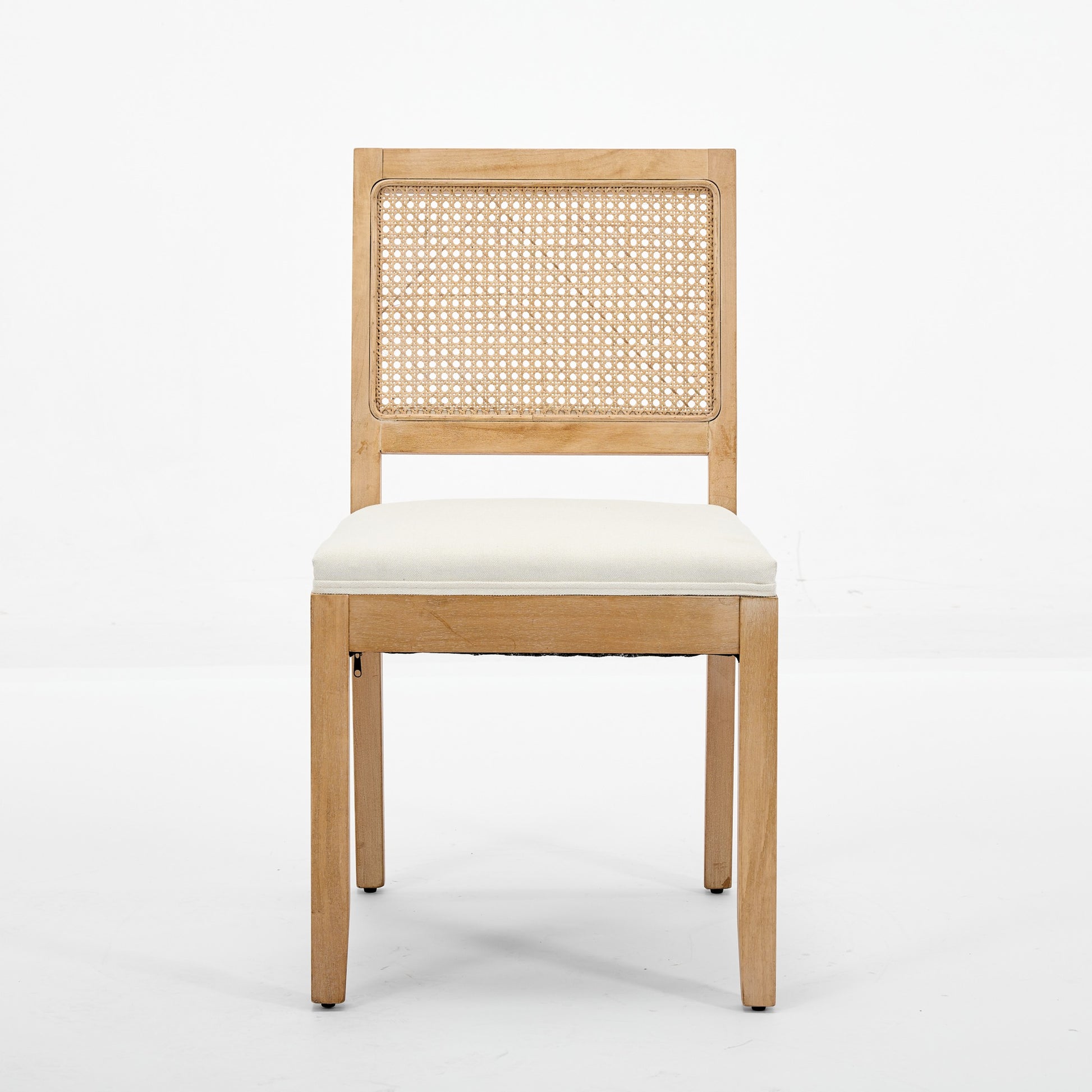 Farmhouse Rattan Dining Chairs Set of 2, Mid Century Modern Kitchen & Dining Room Chairs, Cane Upholstered Kitchen Side Chair with Natural Hardwood Frame, Beige image 2