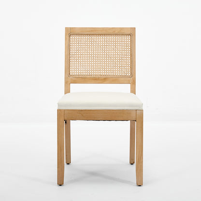 Farmhouse Rattan Dining Chairs Set of 2, Mid Century Modern Kitchen & Dining Room Chairs, Cane Upholstered Kitchen Side Chair with Natural Hardwood Frame, Beige image 2
