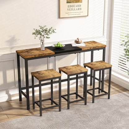 Modern Design Kitchen Dining Table, Pub Table, Long Dining Table Set with 3 Stools, Convenient Hanging Stool Design, Natural+Black,(Same SKU:W757P146463) image 3