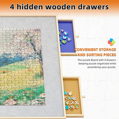 (WHITE) Wooden 1500 Piece Puzzle Table with Drawer, 35"*27.17" Adjustable Puzzle Table, 360° Tilting Puzzle Table with Legs and Wheels, Adjustable Height and Angle, with Protective Cover image 11