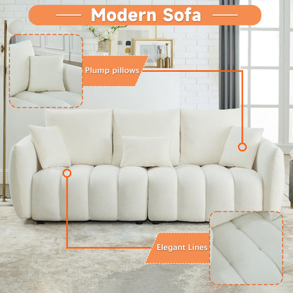 [video] MH 79.5" Premium Teddy fabric Sofa with 3 Back Pillows and 3 back Cushions Solid Wood Frame 3-Seater Sofa, Oversized Upholstered Chair for Living Room, Bedroom, Apartment and Office image 4
