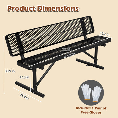 72" Heavy Duty Metal Picnic Bench for 3-4 Adults, Outdoor Dining Table with 882LBS Capacity, Galvanized Steel Rustproof Frame, Diamond Mesh Top – For Garden, Patio, Park, School, Commercial image 2