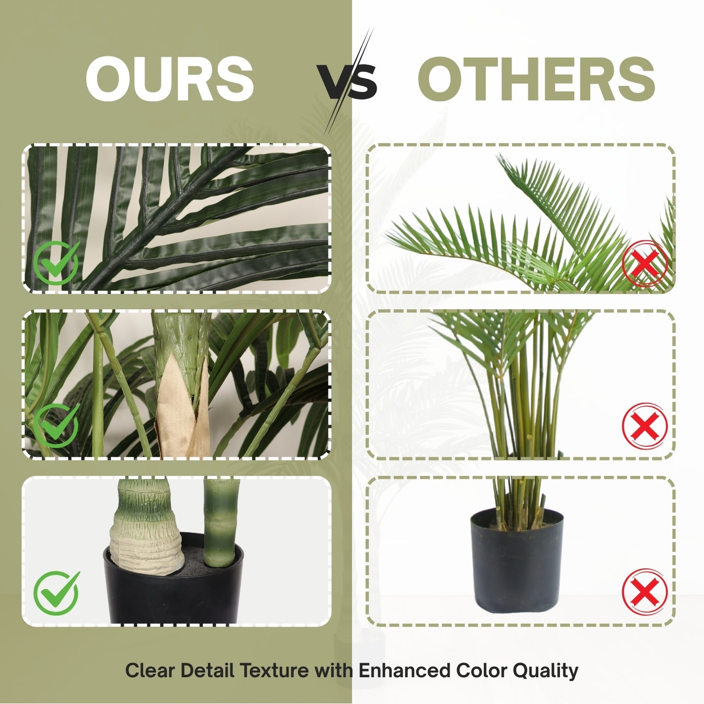 6FT Artificial Palm Tree with Black Plastic Pot, Tropical Fake Plant for Indoor Outdoor Decoration, Faux Palm, 1pc/set image 4
