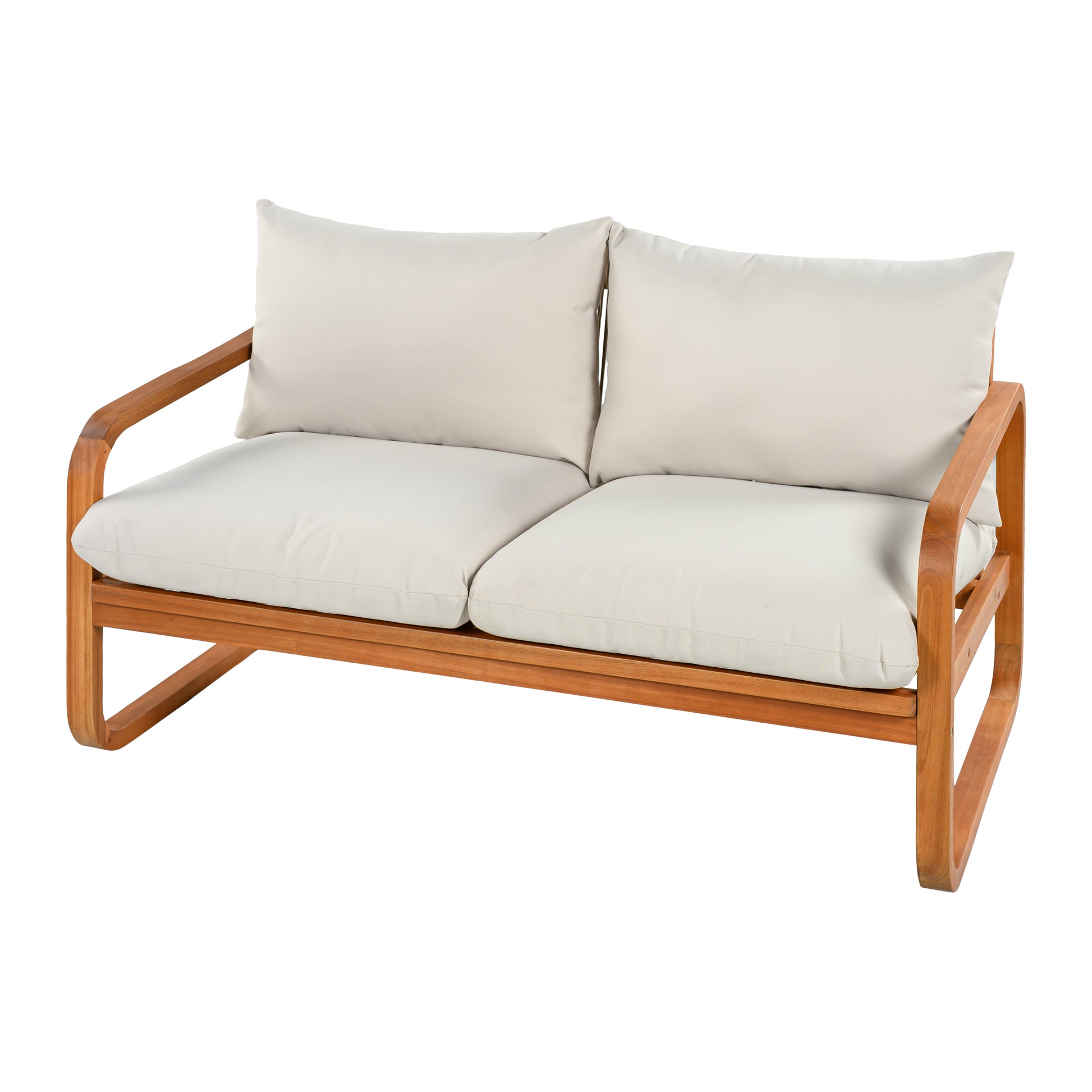 4-Piece Acacia Wood Outdoor Patio Furniture Set with Thick Cushions, Modern Outdoor Seating Set with Loveseat, 2 Single Chairs and Coffee Table, Weather-Resistant Conversation Set for Backyard, Pool image 11