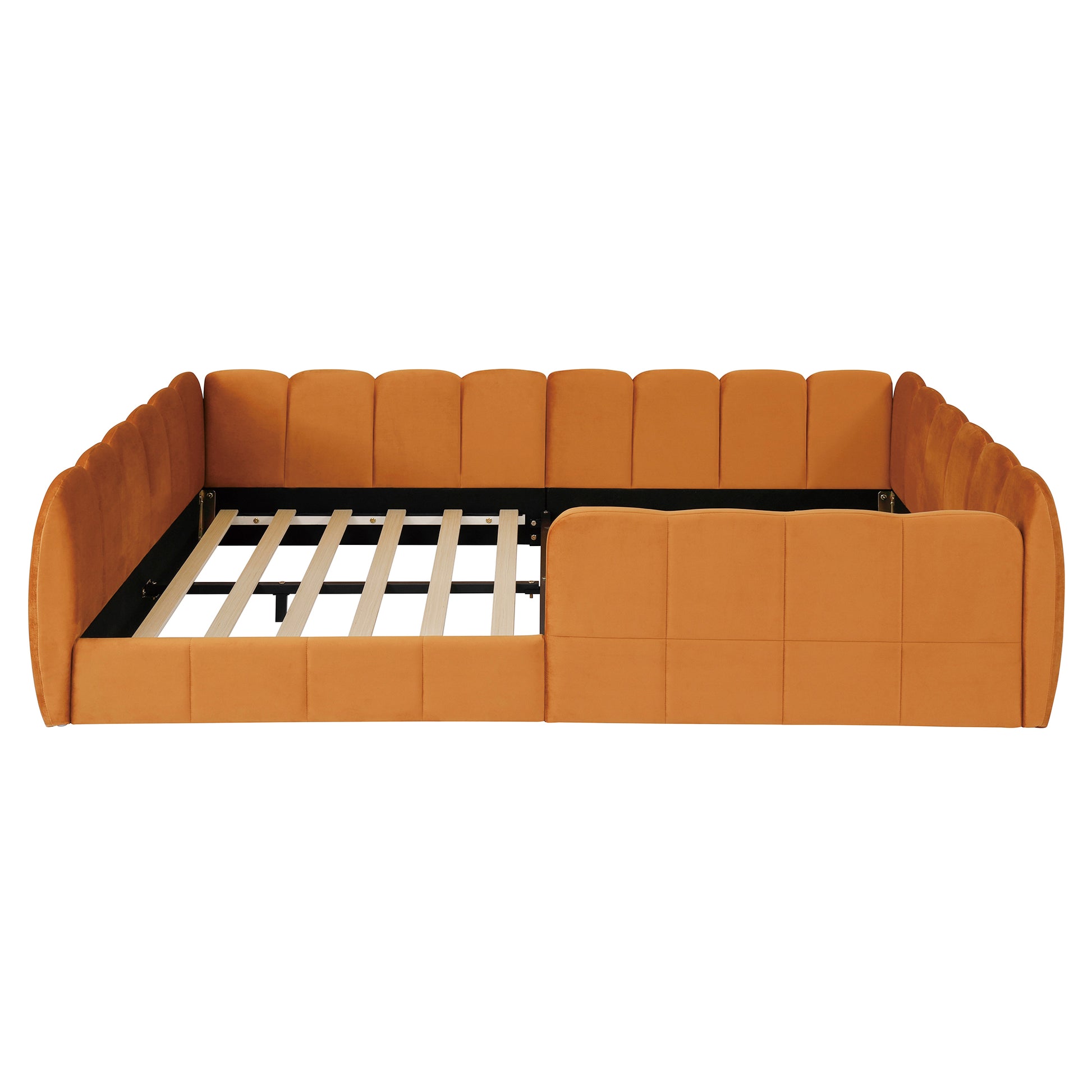 Full Size Velvet Upholstered Floor Bed, Pumpkin Orange image 6