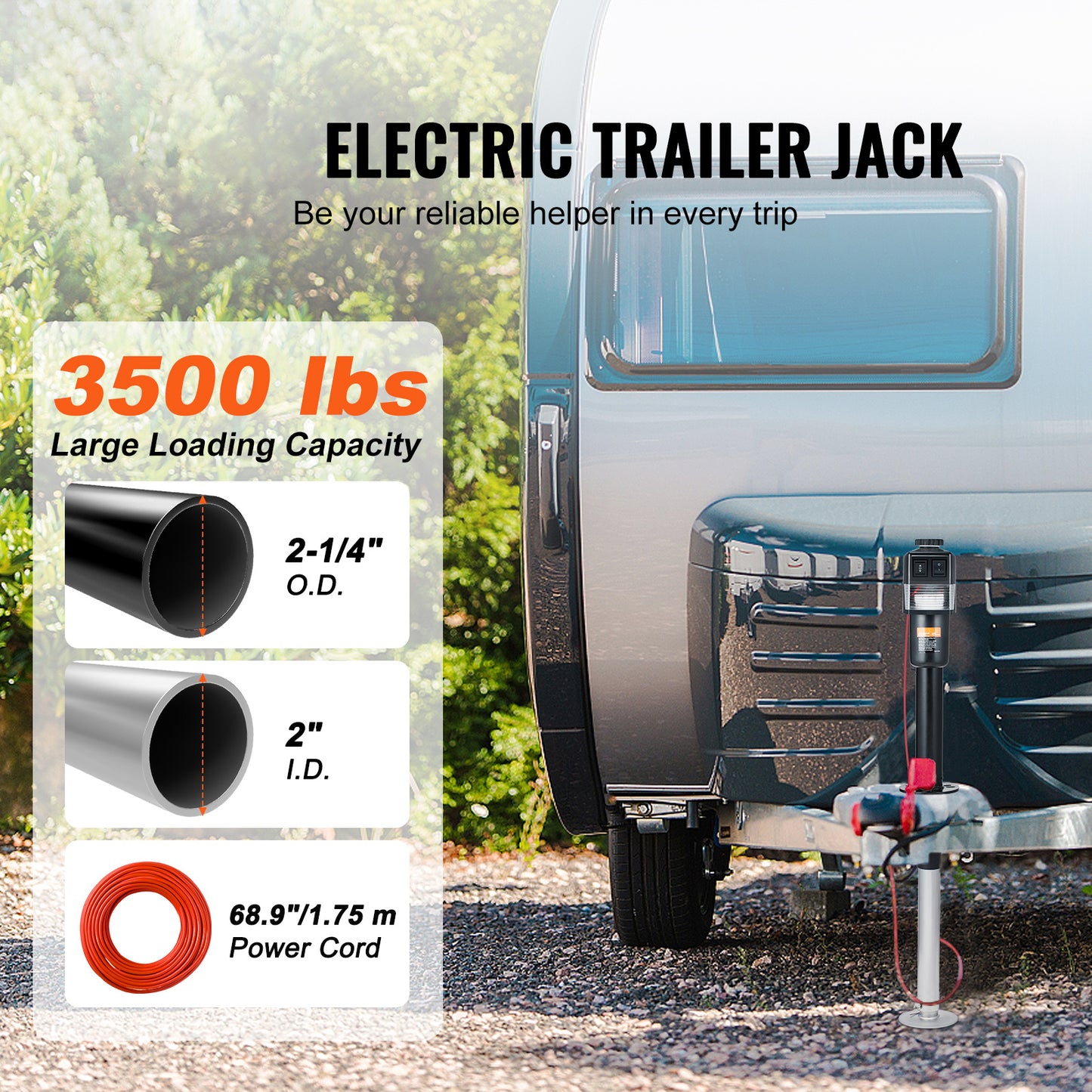Electric Trailer Jack, Power Tongue Jack Weight Capacity 3500 lbs, 9.84"-33.85" Electric Tongue Jack with Waterproof Cover for Lifting RV Trailer, Horse Trailer, Utility Trailer, Yacht Trailer image 5