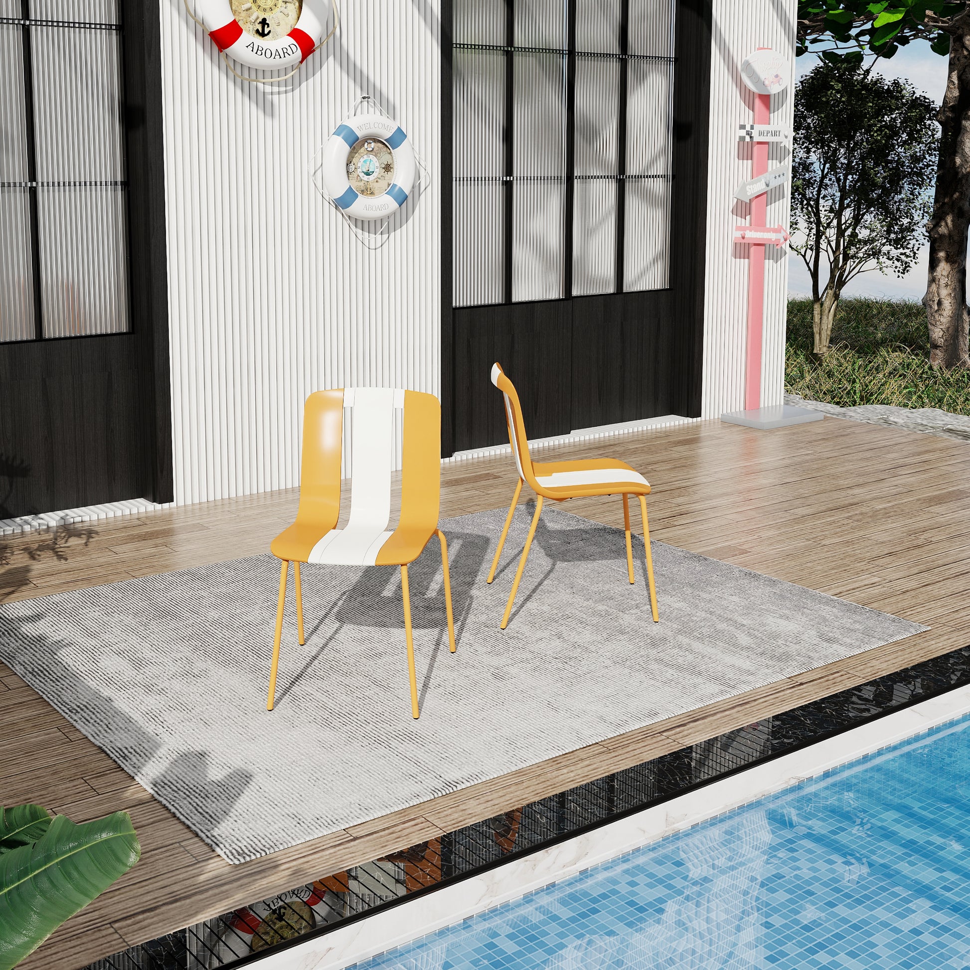 Summer 4-Pack Modern Striped Color Block Chairs - Back View