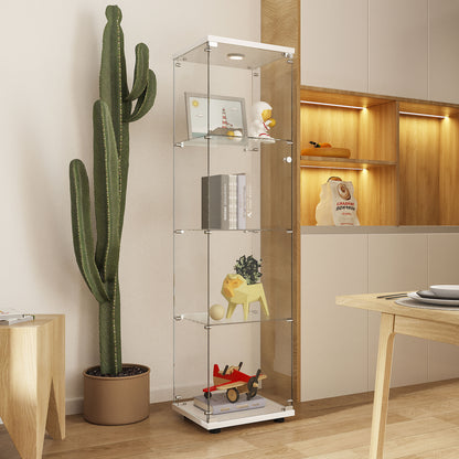 Tempered Glass Display Cabinet,Wine Cabinet,storage Cabinet,File Cabinet,with Battery-powered paipai light,Adjustable Floor Feet,Suitable for uneven ground,Can be placed anywhere,color:white image 5