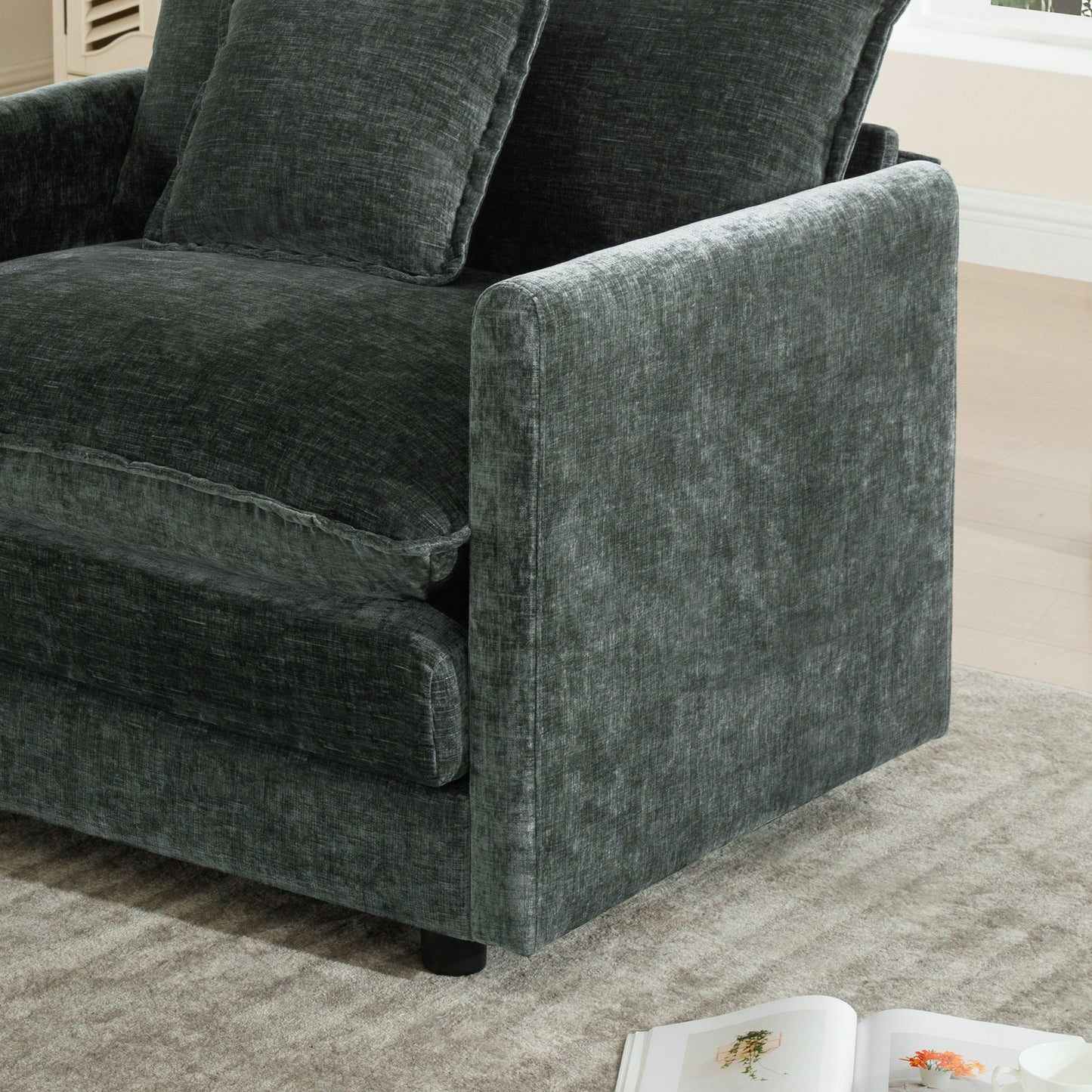 Comfy Deep Single Seat Sofa Upholstered Reading Armchair Living Room Chair Gray Chenille Fabric, 1 Toss Pillow image 8