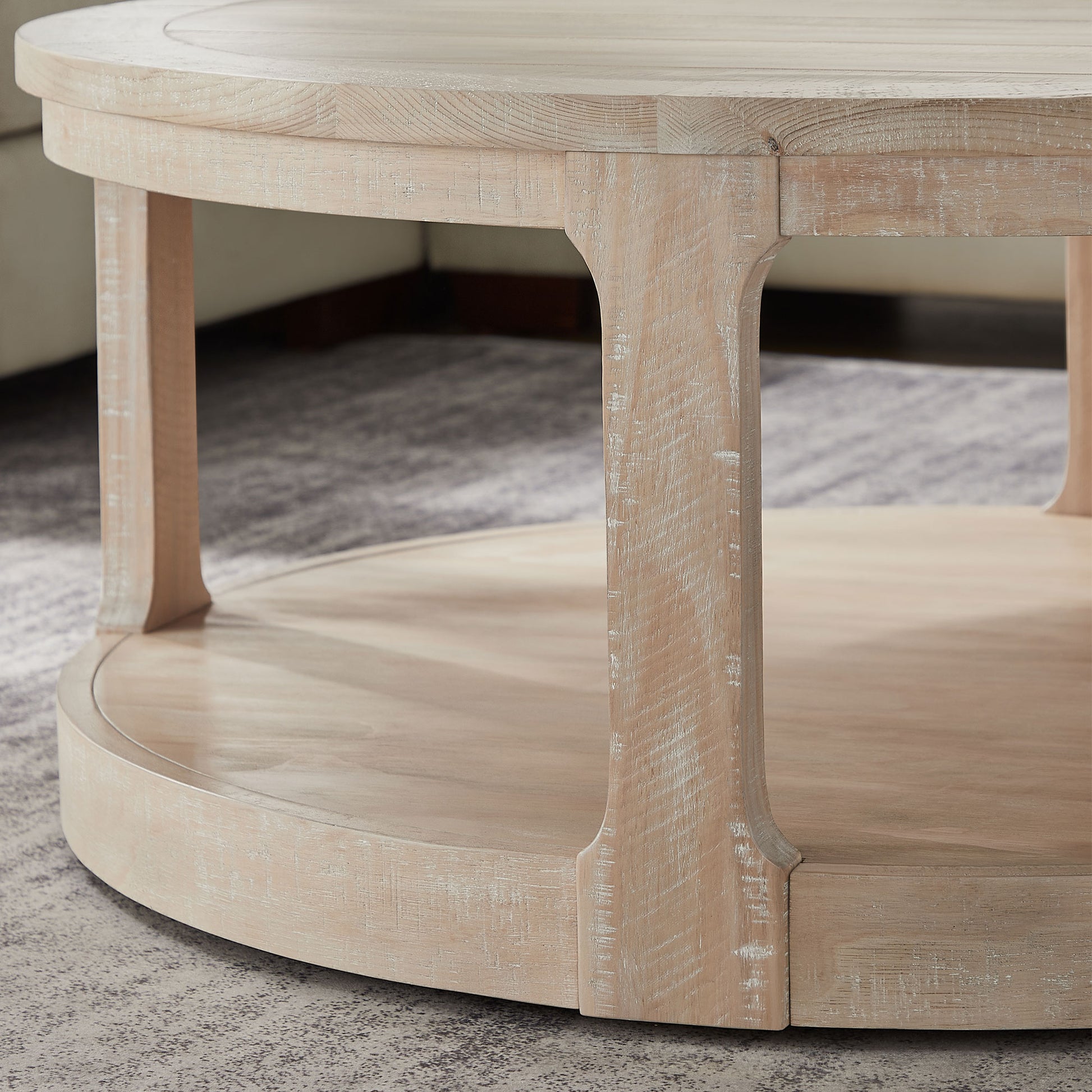 40inch Large Curved 2 Tier Traditional Round Circle Wooden Center Coffee Table,Rounded Table with Wheels,Mid Century Rustic Style Table for living Room,Office,Apartment,OAK image 8