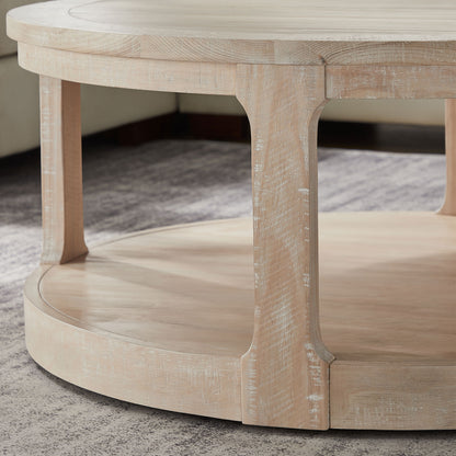 40inch Large Curved 2 Tier Traditional Round Circle Wooden Center Coffee Table,Rounded Table with Wheels,Mid Century Rustic Style Table for living Room,Office,Apartment,OAK image 8