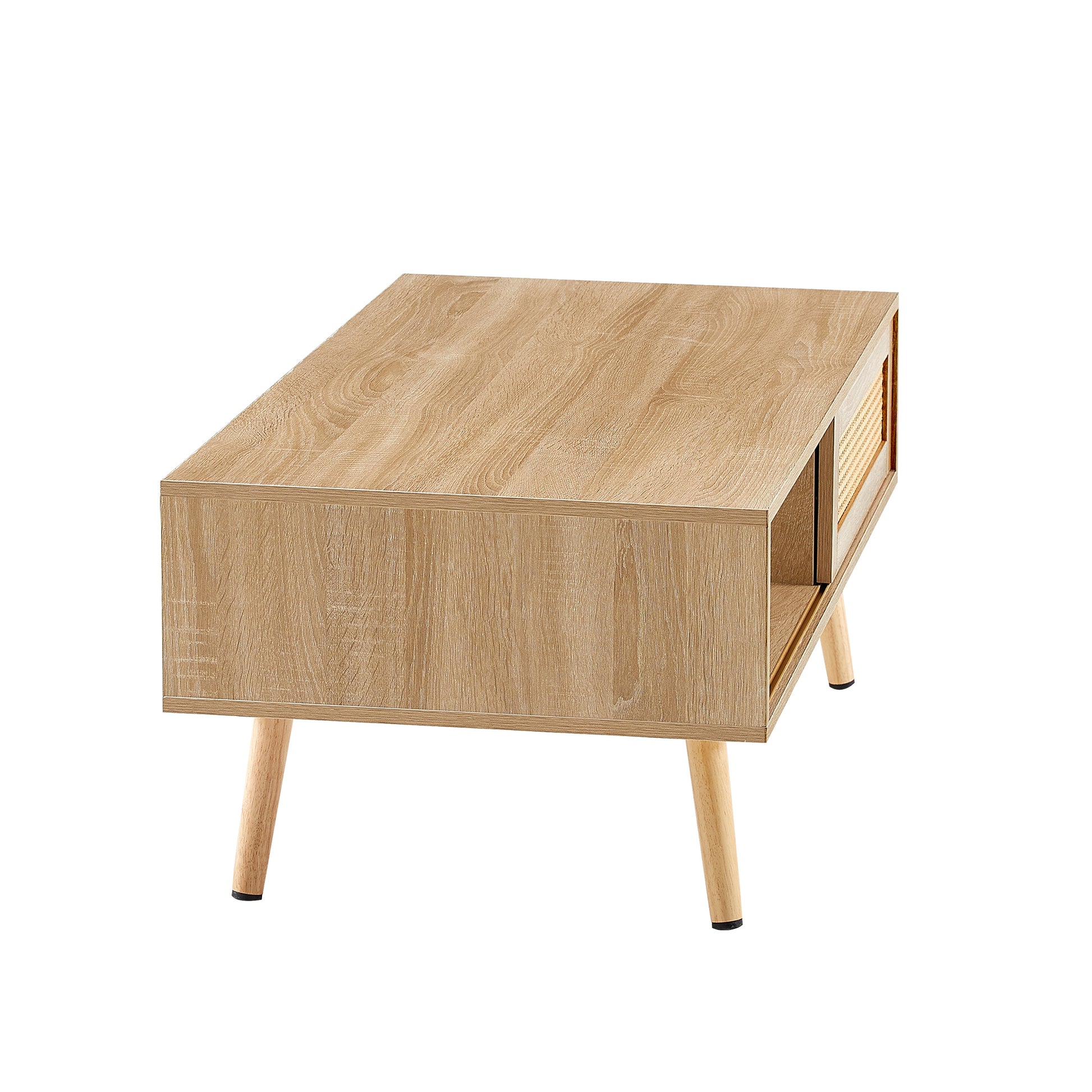 41.34" Rattan Coffee table, sliding door for storage, solid wood legs, Modern table for living room, natural image 8