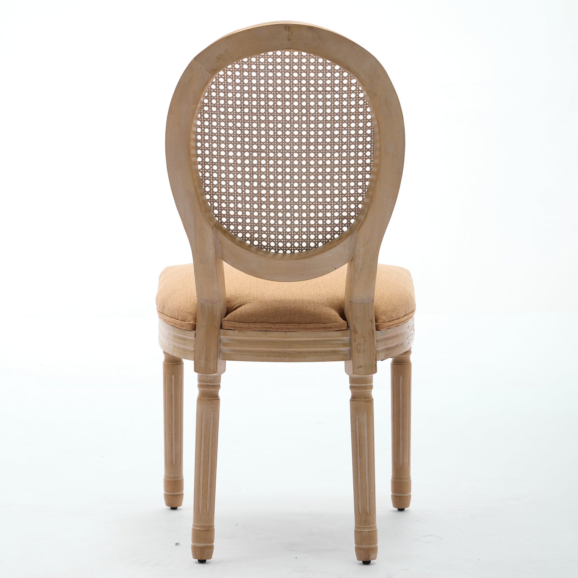 A&A Furniture,French Style Solid Wood Frame Antique Painting Linen Fabric Rattan Back Dining Chair,Set of 2,Tan image 7