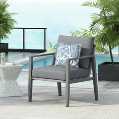 Silver Aluminum Lounge Chair with Sleek Rope Accents and Comfortable Cushions, Perfect for Modern Outdoor and Indoor Spaces