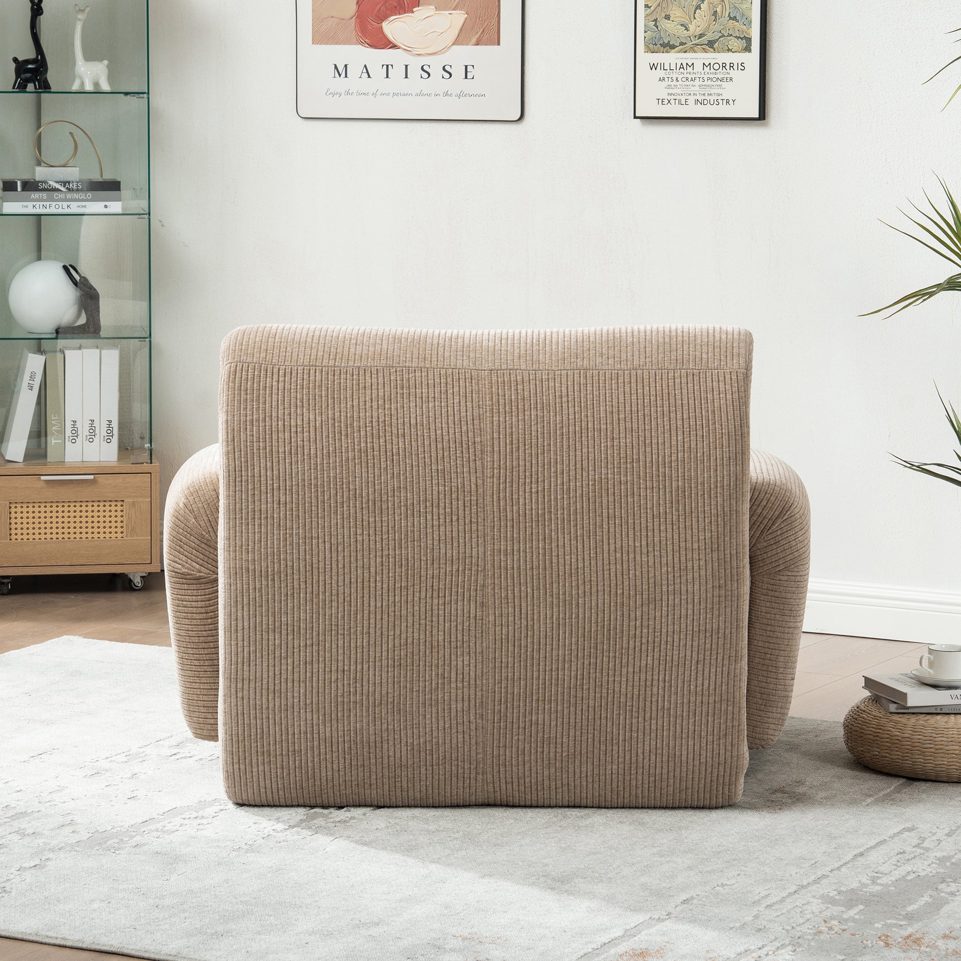42" Wide Modern Upholstered Chenille Vertical Stripes Accent Chair, Boneless Single Sofa Chair, Armchair Comfy Reading Lounge Chair with Deep Seats for Living Room Bedroom Apartment, Dorms, Taupe image 9