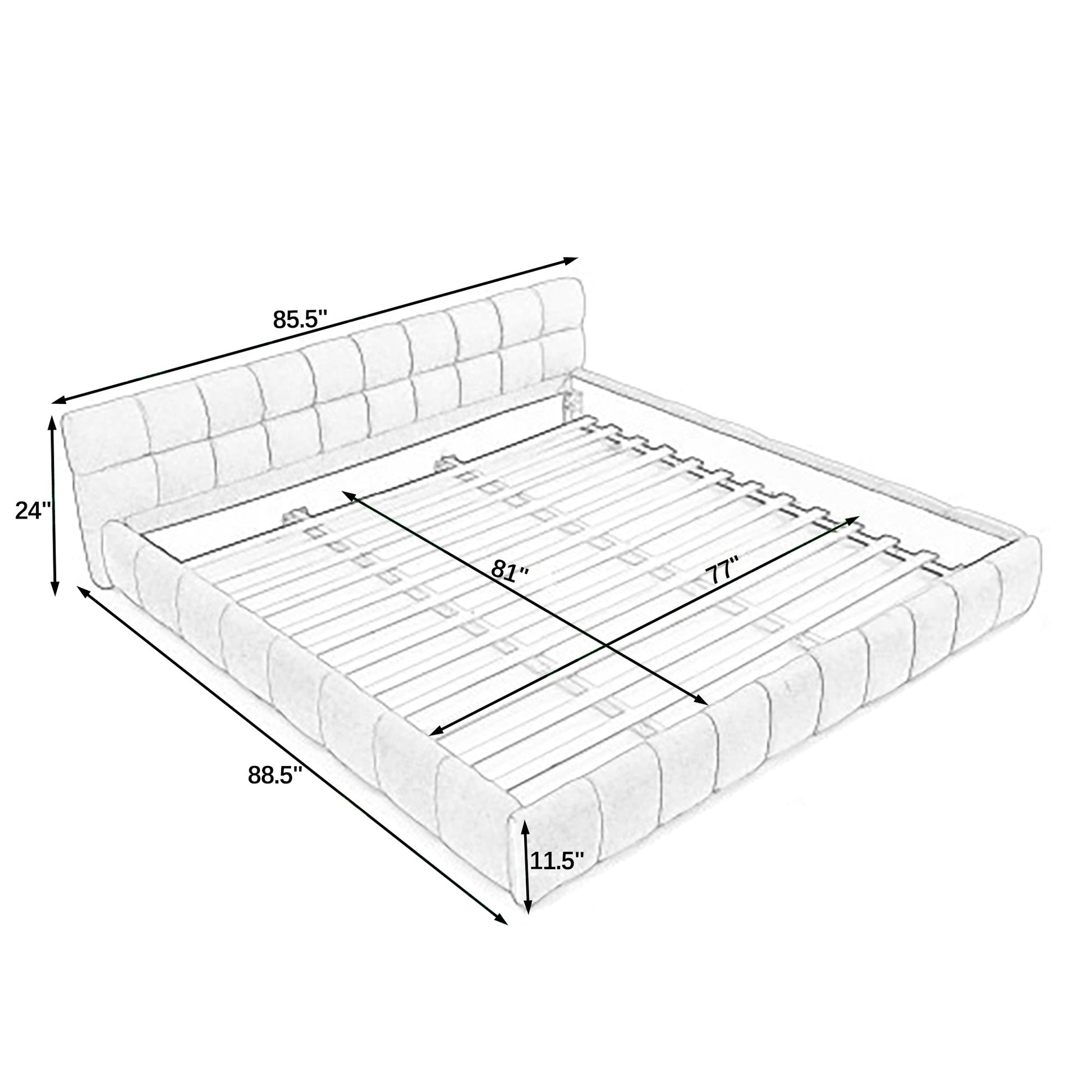 King size Upholstered Bed Frame with Thick Fabric, Chenille Fabric Grounded Queen Size Platform Bed with Headboard and Solid Frame. No Box Spring Needed-Pink(88.5''*85.5''*24'') image 10