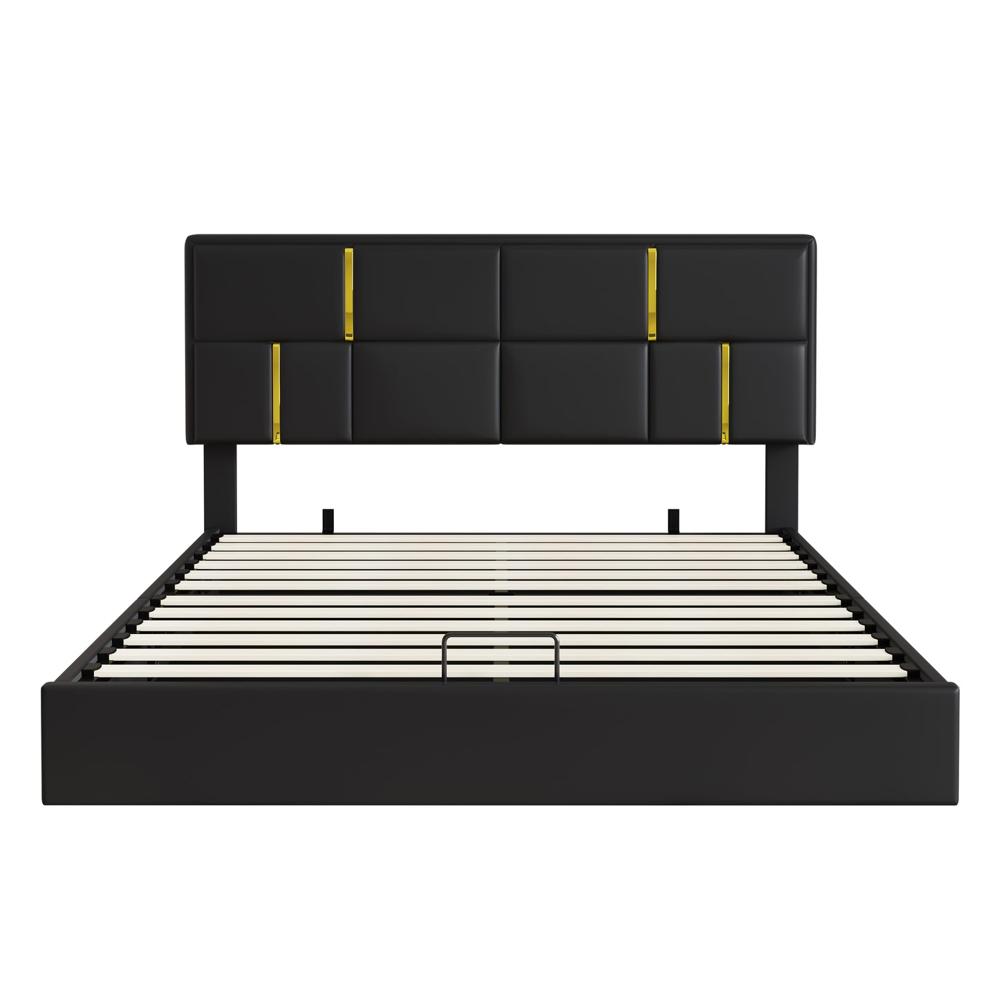 2-Pieces Bedroom Sets,Queen Size Upholstered Platform Bed with Hydraulic Storage System,Storage Ottoman with Metal Legs,Black(Old SKU:N733S207778B) image 3