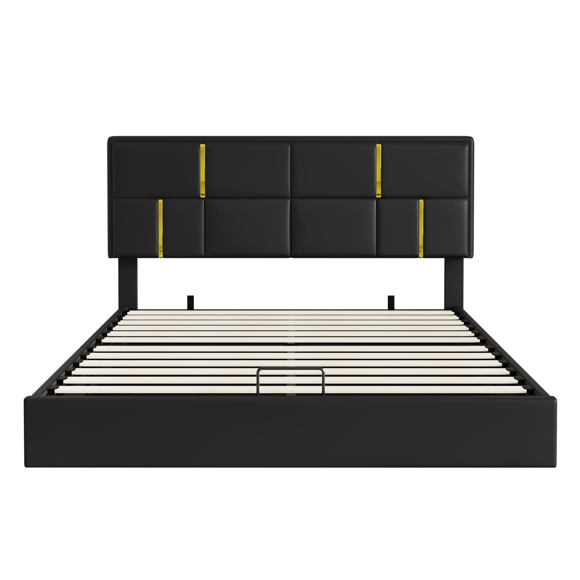 2-Pieces Bedroom Sets,Queen Size Upholstered Platform Bed with Hydraulic Storage System,Storage Ottoman with Metal Legs,Black(Old SKU:N733S207778B) image 3