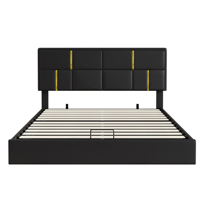 2-Pieces Bedroom Sets,Queen Size Upholstered Platform Bed with Hydraulic Storage System,Storage Ottoman with Metal Legs,Black(Old SKU:N733S207778B) image 3