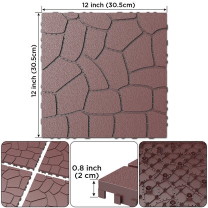 New Stone texture 12" Patio Deck Tiles, DIY Module Interlocking Decking Tiles Floor Tile,Easy and Quick Installation Court Tiles for Porch Poolside Balcony Backyard 44pcs, Brown image 2