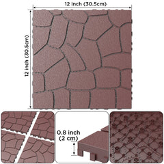 New Stone texture 12" Patio Deck Tiles, DIY Module Interlocking Decking Tiles Floor Tile,Easy and Quick Installation Court Tiles for Porch Poolside Balcony Backyard 44pcs Red Brown