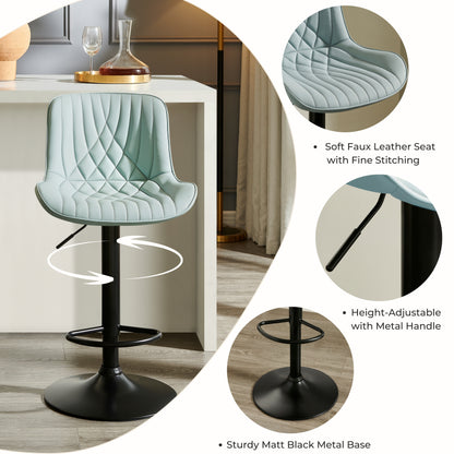 Kovyn Contemporary Adjustable Barstool with Faux Leather Swivel Seats, Set of 2, Blue image 10