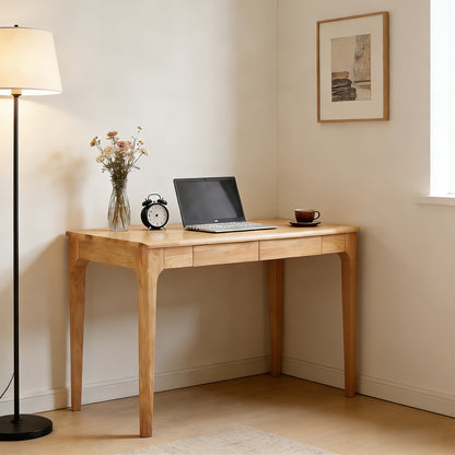 Solid Wood Desk with Drawers, Standing Desk with Smooth Edges, Home Office Desk for Small Spaces, Mid Century Modern Desk for Study, Bedroom, Living Room, Office, (Natural Wood Color) image 7