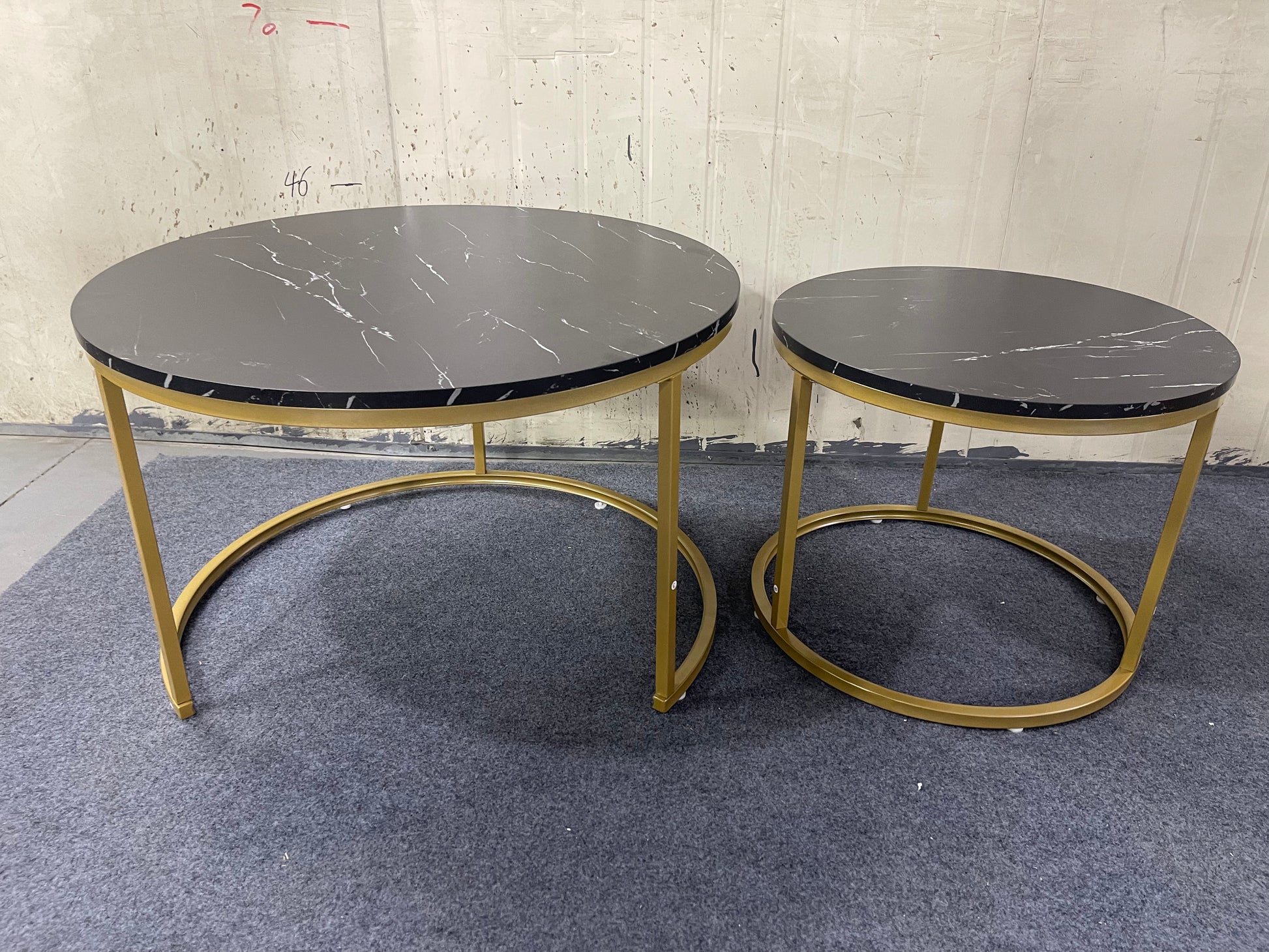 27.6in Nesting Coffee Table Set of 2, Round Coffee Table Wood Marble Pattern Top with Sturdy Metal Frame, End Table Side Tables for Living Room Bedroom Balcony Yard (Black) image 8