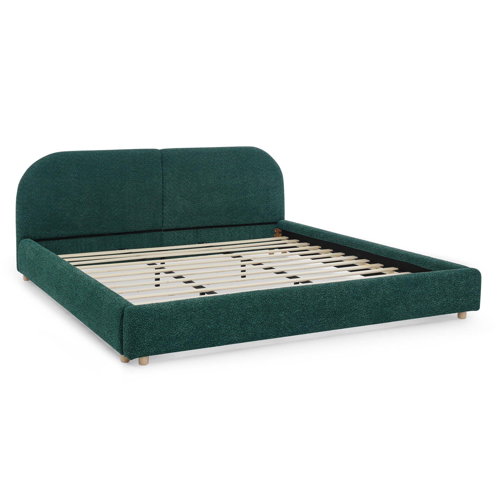 King Size Upholstered Bed Frame, Modern Minimalist Style with Tall Curved Headboard, Premium Circle Yarn Fabric & Sturdy Leg Support, Mattress Not Included-Green image 7