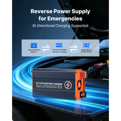 DC to DC Battery Charger, 520W, 40A Alternator Charger, Fast DC-DC Charging for Portable Power Stations, Compatible with LiFePO4 Lead-Acid AGM GEL Batteries, 12V/24V-12V/24V, for RV Home Backup image 6