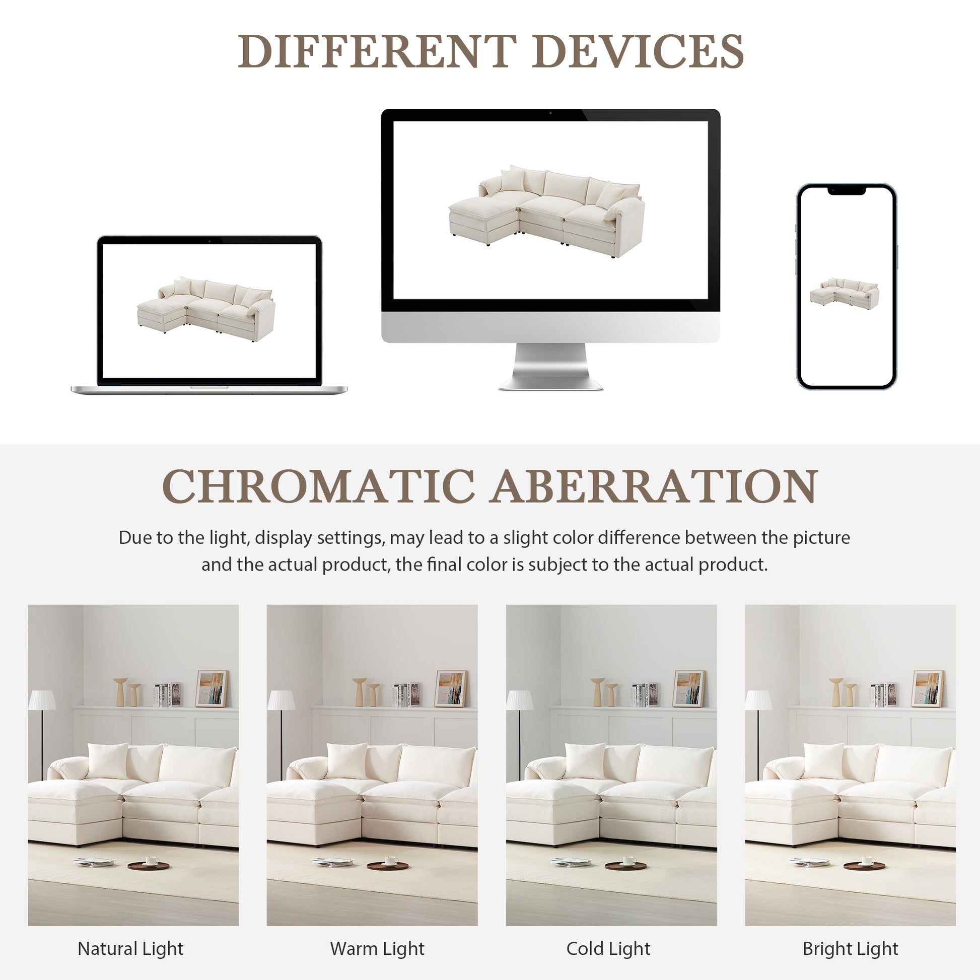 [NEW SKU of N723S0687W]103" Chenille Modular Sectional Sofa with Deep and Wide Seat, L Shaped Cloud Couch Set with Double Cushions, 4 Seat Sofa with Movable Ottoman, Oversized Indoor Furniture image 9