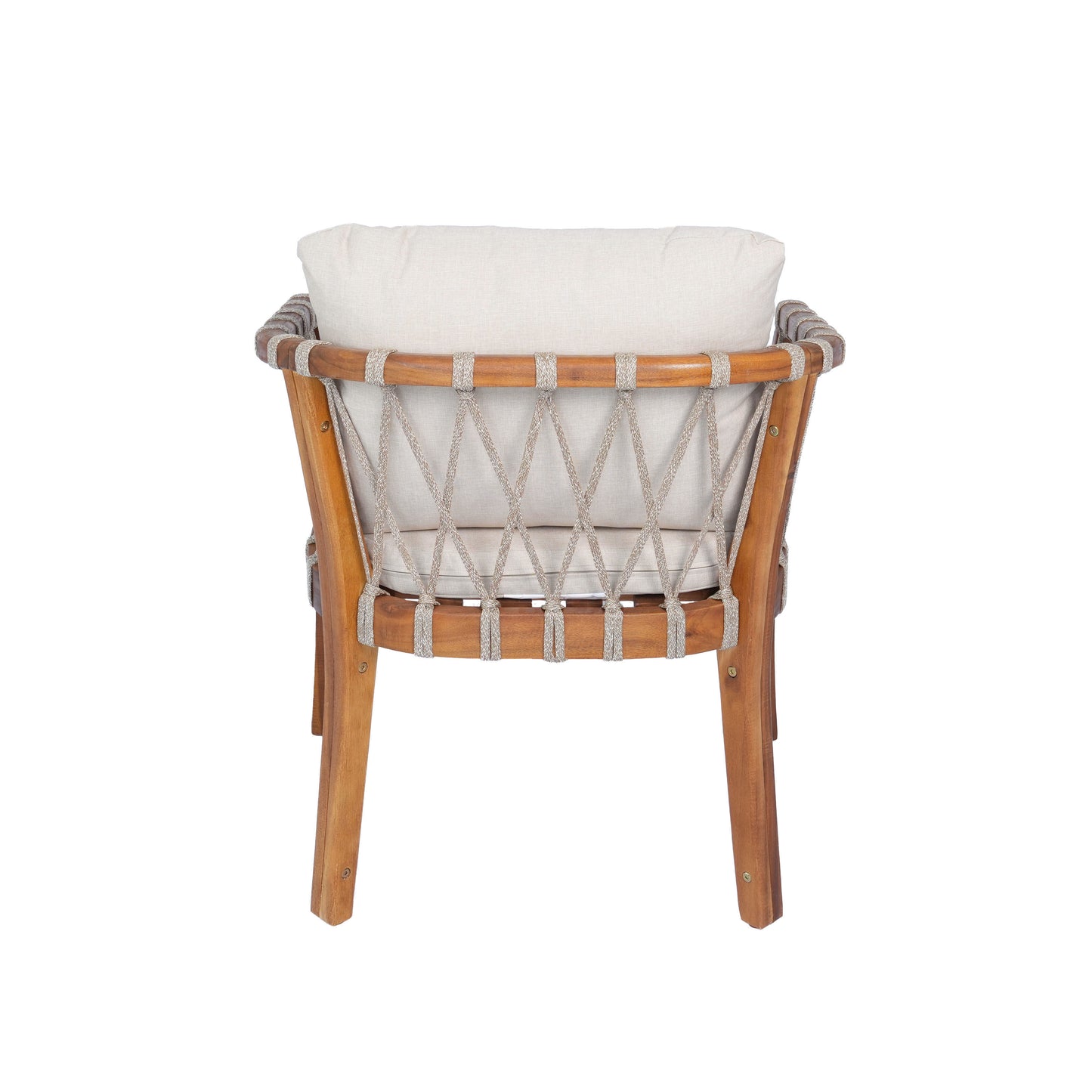 Outdoor Dining Chairs set for 2, Acacia Wood Frame with Teak Finish, Multi Brown Rope Weave, Water Repellent Beige Cushion, Patio Bistro Chairs for Backyard Garden Balcony image 11