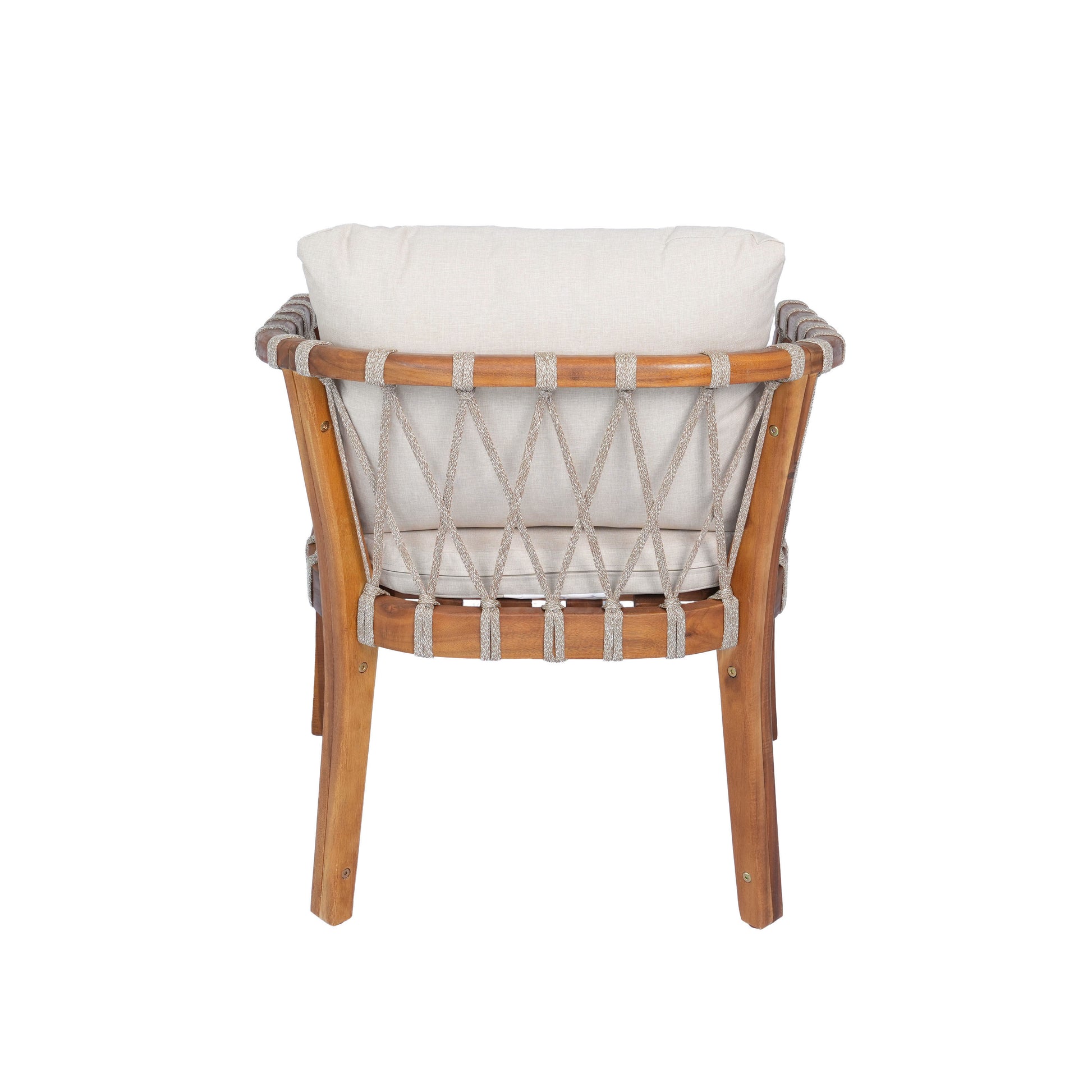 Outdoor Dining Chairs set for 2, Acacia Wood Frame with Teak Finish, Multi Brown Rope Weave, Water Repellent Beige Cushion, Patio Bistro Chairs for Backyard Garden Balcony image 11